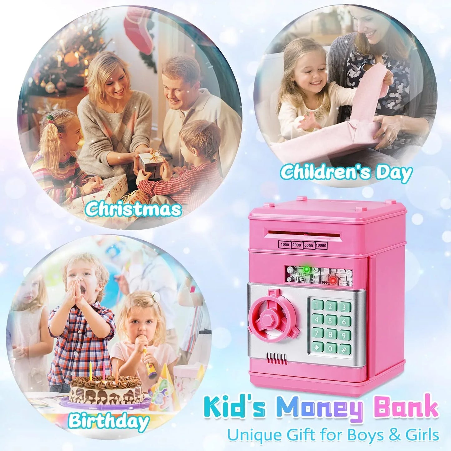 Smart ATM Piggy Bank with Password Lock & Coin Slot – Educational Money Box for Kids, Saves Coins & Bills (Pink) | Other Colors Available In-Store - Mekamart Australia