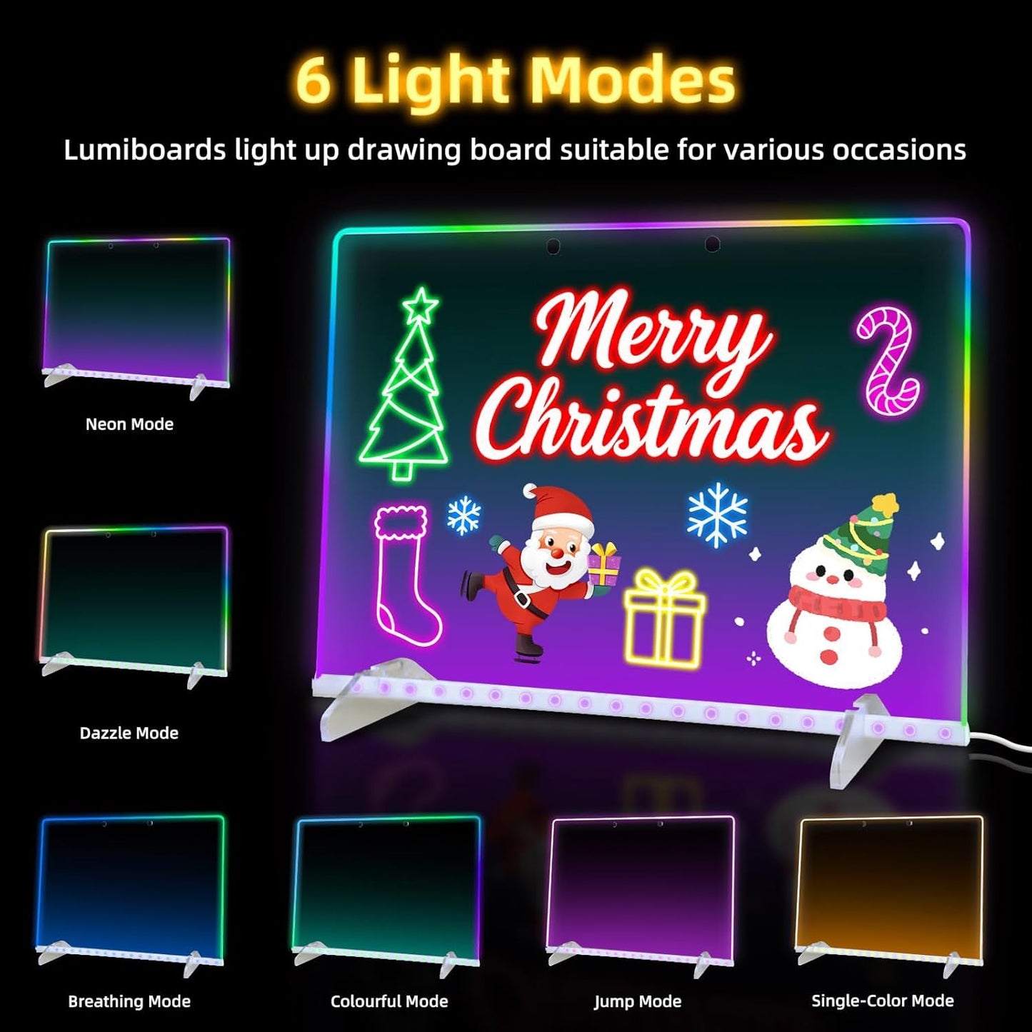 LED Light Up Drawing Board with 7 Highlight Markers & Stand, Erasable Acrylic Message Board for Kids Art, Office Notes & Home Decor (White)