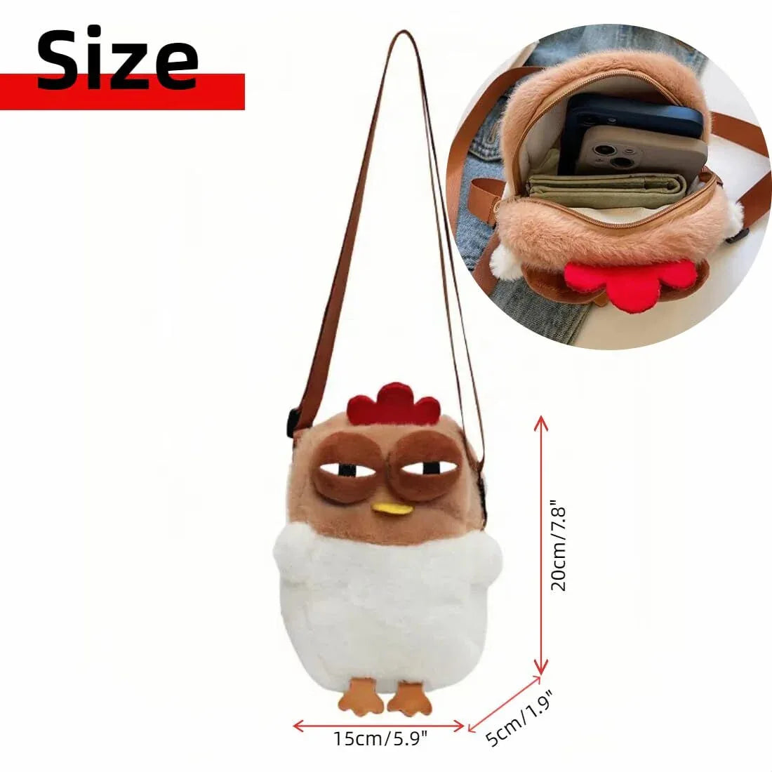 Cute Chicken Plush Crossbody Bag – White & Brown Kawaii Animal Backpack for Kids & Girls | Fun Gift Idea - Mekamart Australia