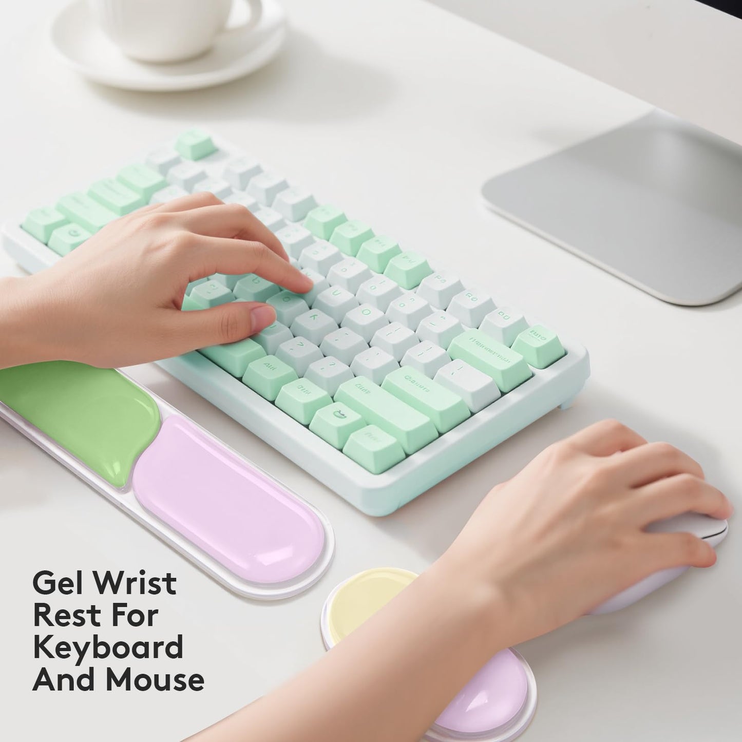Ergonomic Gel Wrist Rest Set – Keyboard and Mouse Support Pad with Soft Cushioning for Office, Work, Gaming, and Study – Anti-Slip Base, Comfortable Design (Pink-Green-Orange)