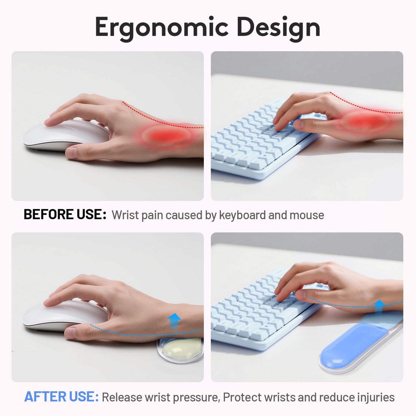 Ergonomic Gel Wrist Rest Set – Keyboard and Mouse Support Pad with Soft Cushioning for Office, Work, Gaming, and Study – Anti-Slip Base, Comfortable Design (Blue)