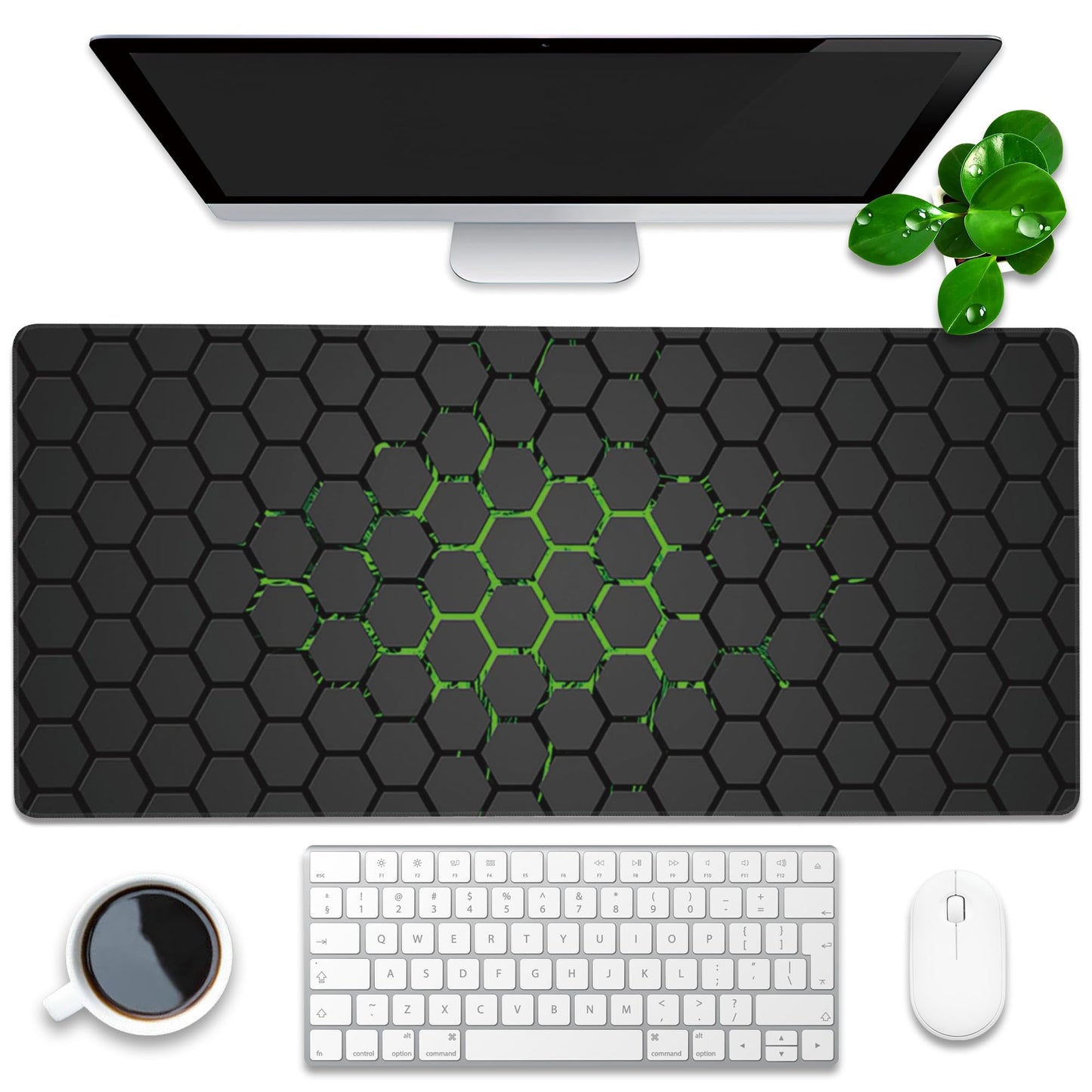 Extra Large Gaming Mouse Pad with Hexagonal Design – Anti-Slip Desk Mat for Keyboard, Mouse & Office Use, Durable Stitched Edge, Smooth Fabric Surface (Black)