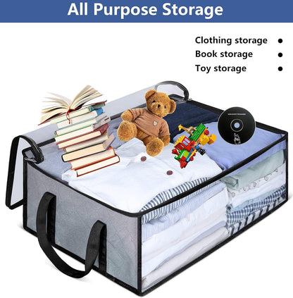 Large Capacity Foldable Hat Organizer Storage Box with Clear See-Through Window for Baseball Caps, Clothes, Toys, and Books, Underbed and Closet Container (Grey)