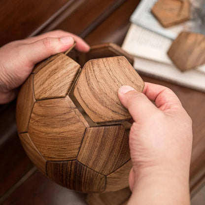 Handcrafted Wooden Football Puzzle – 3D Mortise and Tenon Soccer Ball Assembly Kit | Solid Teak, Walnut | DIY Gift for Adults, Kids & Football Fans - Mekamart Australia