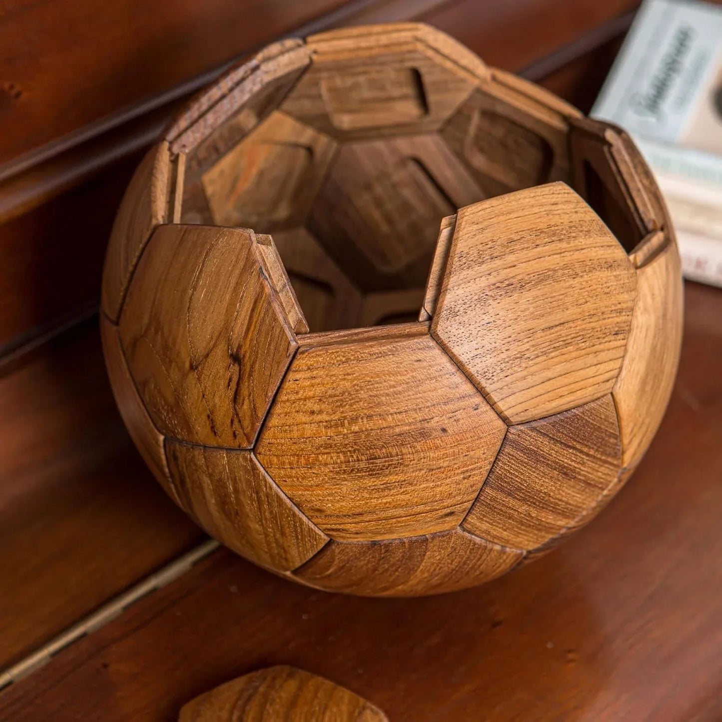Handcrafted Wooden Football Puzzle – 3D Mortise and Tenon Soccer Ball Assembly Kit | Solid Teak, Walnut | DIY Gift for Adults, Kids & Football Fans - Mekamart Australia