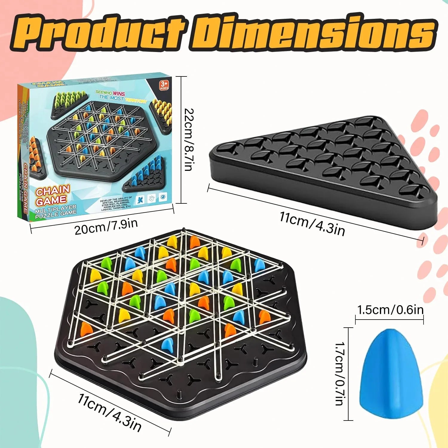 Chain Game – Multiplayer Strategy Board Puzzle for Kids & Adults | Fun Geometric Chess with Rubber Bands, 2–4 Players | Ideal Family Game for Parties, Gifts & Screen-Free Play - Mekamart Australia