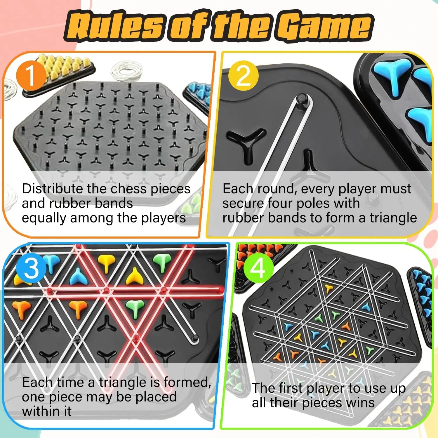 Chain Game – Multiplayer Strategy Board Puzzle for Kids & Adults | Fun Geometric Chess with Rubber Bands, 2–4 Players | Ideal Family Game for Parties, Gifts & Screen-Free Play - Mekamart Australia