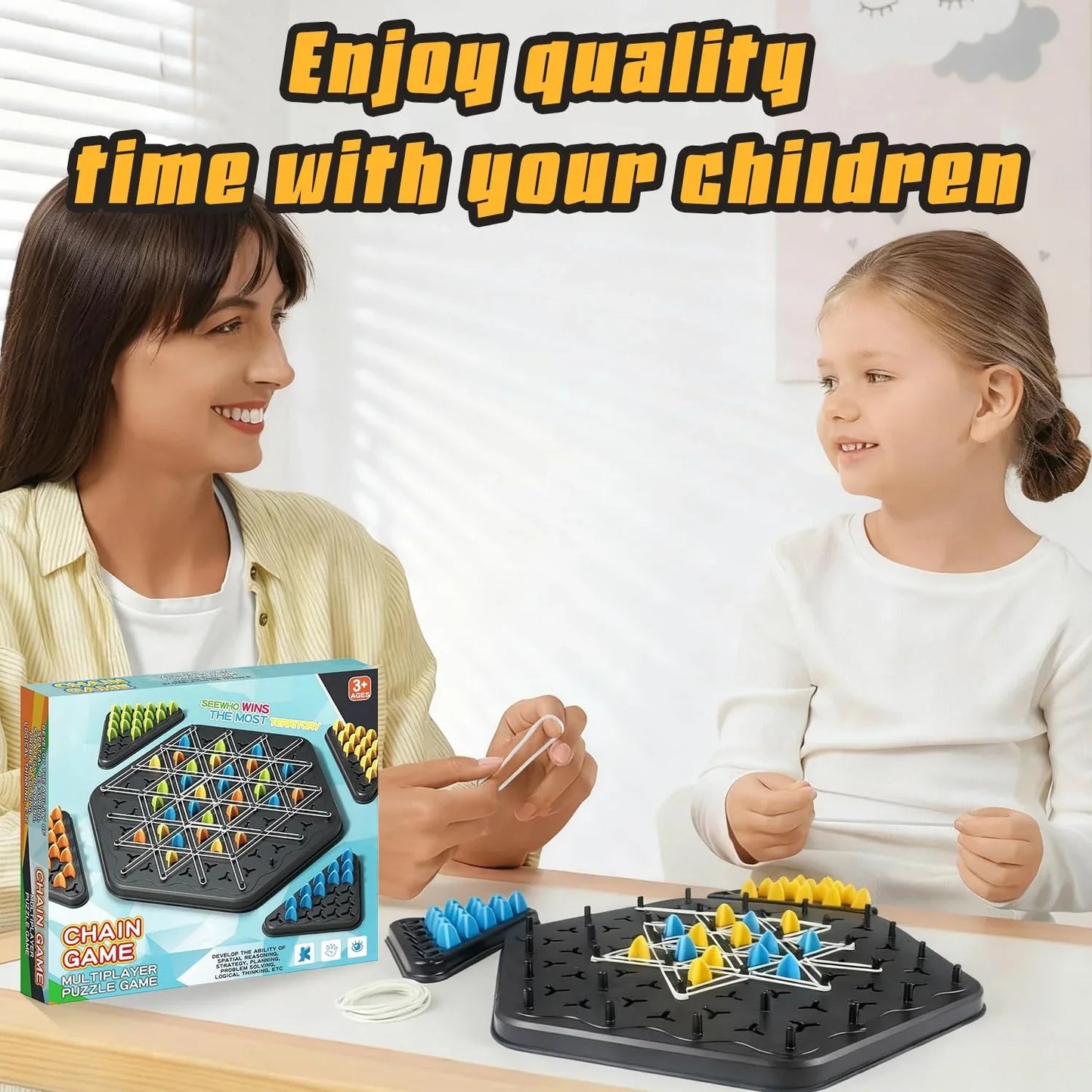 Chain Game – Multiplayer Strategy Board Puzzle for Kids & Adults | Fun Geometric Chess with Rubber Bands, 2–4 Players | Ideal Family Game for Parties, Gifts & Screen-Free Play - Mekamart Australia