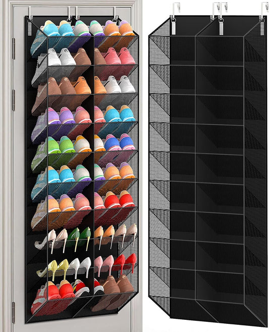 Over the Door Shoe Organizer with 20 Mesh Pockets, Heavy Duty Hanging Shoe Rack for 30 Pairs, Space Saving Closet Storage for Sneakers Boots (Black)