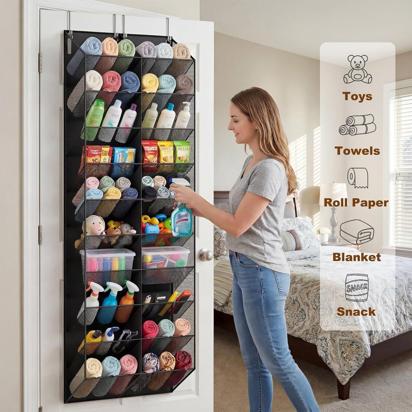 Over the Door Shoe Organizer with 20 Mesh Pockets, Heavy Duty Hanging Shoe Rack for 30 Pairs, Space Saving Closet Storage for Sneakers Boots (Black)