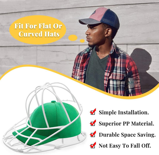 4-Pack Baseball Cap Washer Frame for Dishwasher & Washing Machine, Anti-Deformation Hat Protector Cage for Adult & Kids Caps (White)