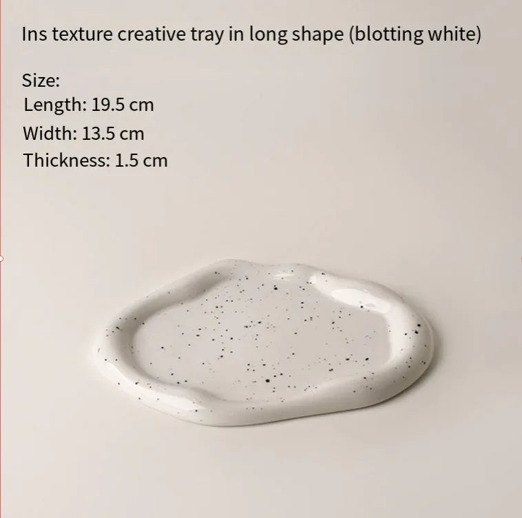 Speckled White Ceramic Tray Set (Round+Long+Irregular) – Jewelry Organizer & Fruit Dish for Home Decor | Other Styles Available in Store - Mekamart Australia