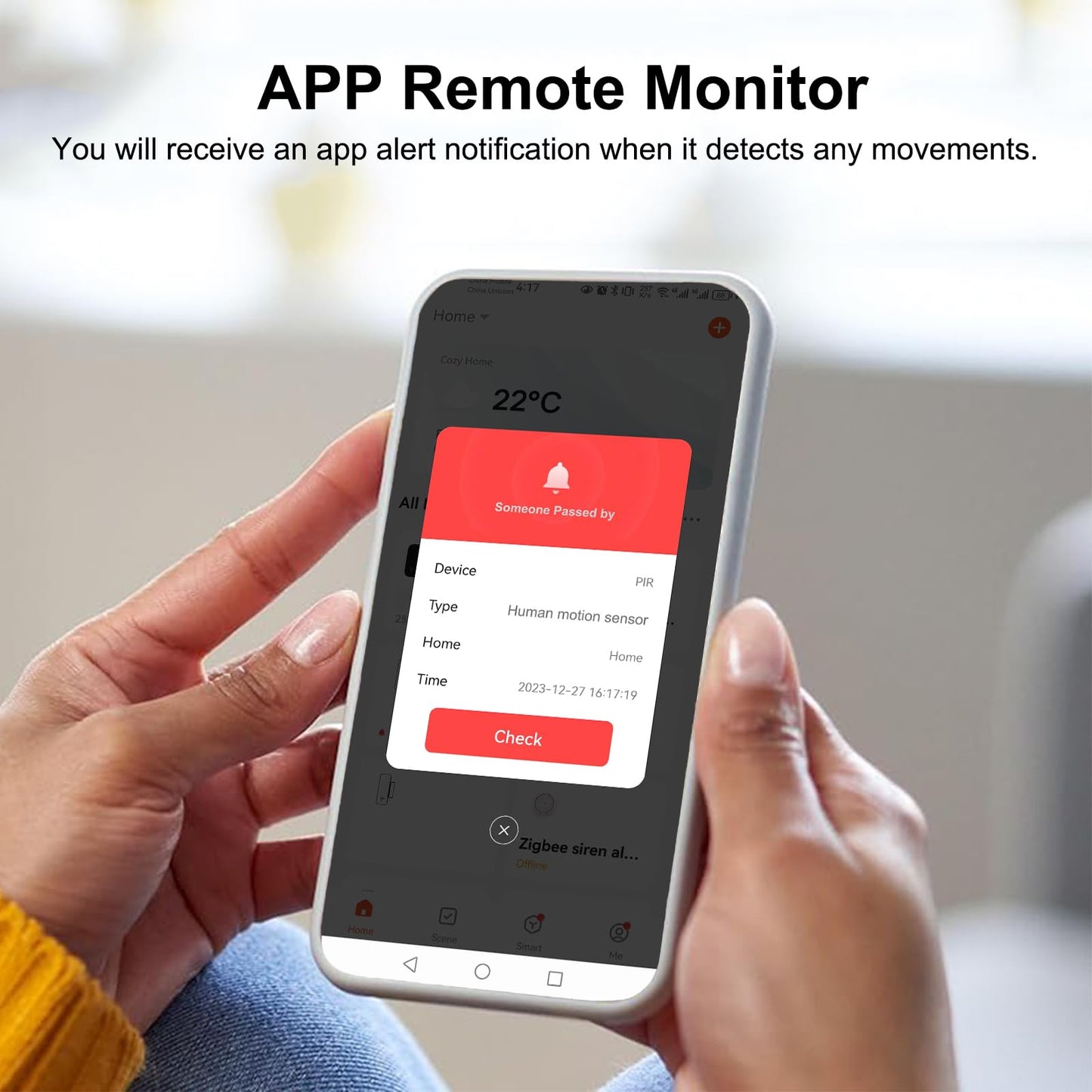Smart WiFi Motion Sensor with App Alerts – 128° Detection, 6m Range, No Hub Required, Voice Control & Automation (White)