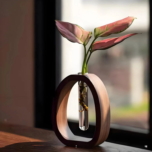 Wooden Glass Hydroponic Vase – Minimalist Desktop Flower Vase for Water Plants & Blooms (9.5cm) | Other Sizes Available in Store - Mekamart Australia