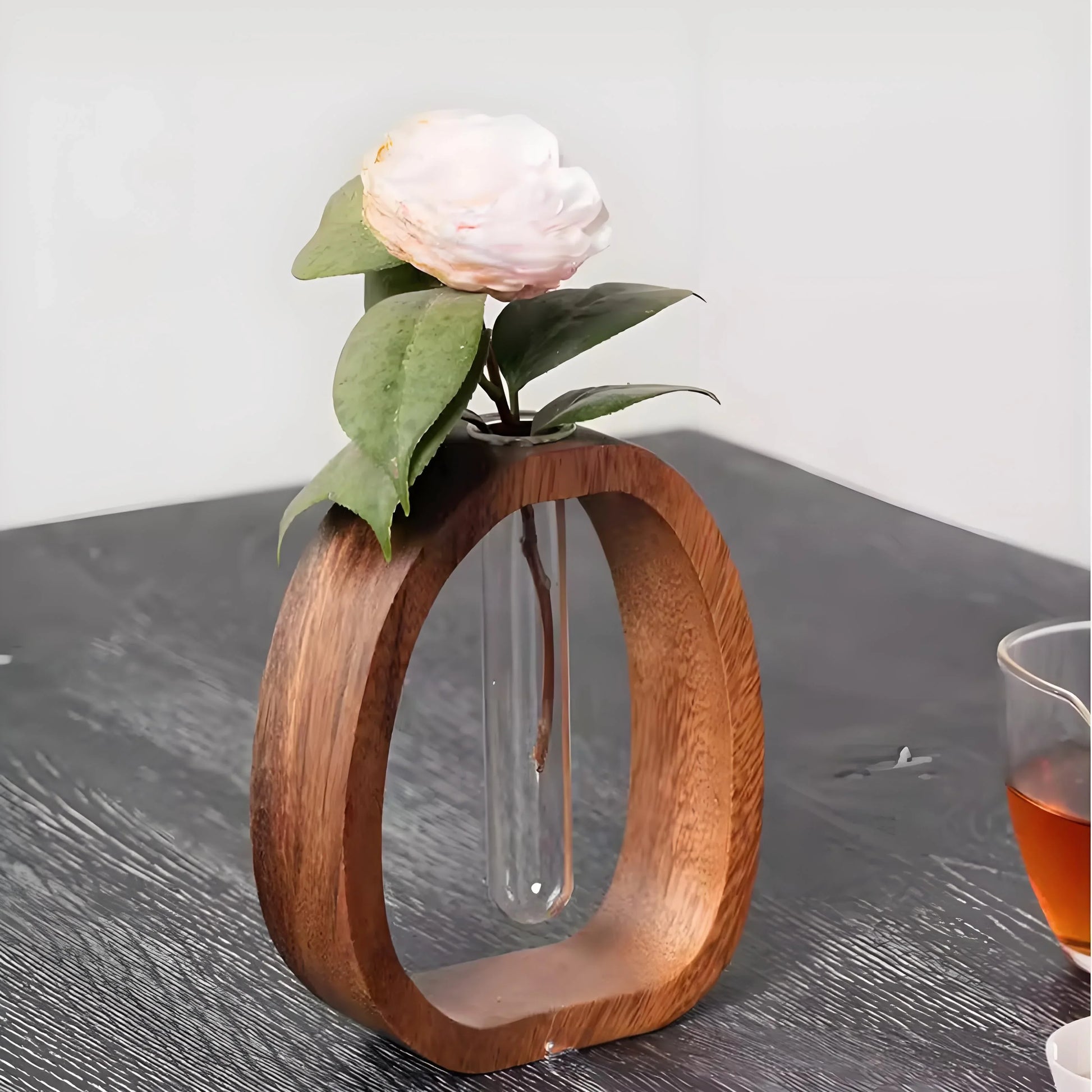 Wooden Glass Hydroponic Vase – Minimalist Desktop Flower Vase for Water Plants & Blooms (9.5cm) | Other Sizes Available in Store - Mekamart Australia