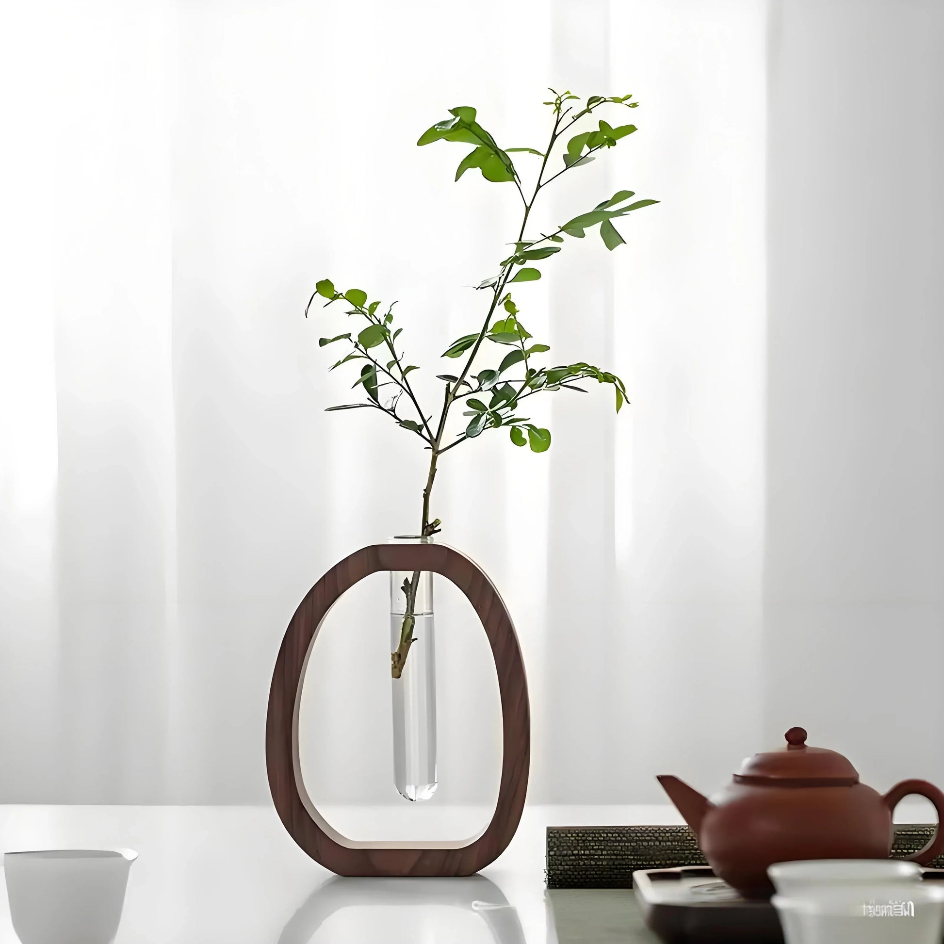 Wooden Glass Hydroponic Vase – Minimalist Desktop Flower Vase for Water Plants & Blooms (9.5cm) | Other Sizes Available in Store - Mekamart Australia
