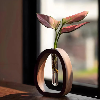 Wooden Glass Hydroponic Vase – Minimalist Desktop Flower Vase for Water Plants & Blooms (15cm) | Other Sizes Available in Store - Mekamart Australia