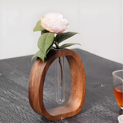 Wooden Glass Hydroponic Vase – Minimalist Desktop Flower Vase for Water Plants & Blooms (15cm) | Other Sizes Available in Store - Mekamart Australia