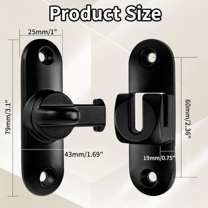 90/180 Degree Zinc Alloy Flip Lock for Barn & Sliding Doors – Heavy Duty Security Latch for Cabinets, Windows & Sheds (Black)