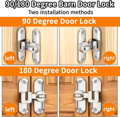 90/180 Degree Zinc Alloy Flip Lock for Barn & Sliding Doors – Heavy Duty Security Latch for Cabinets, Windows & Sheds (Silver)