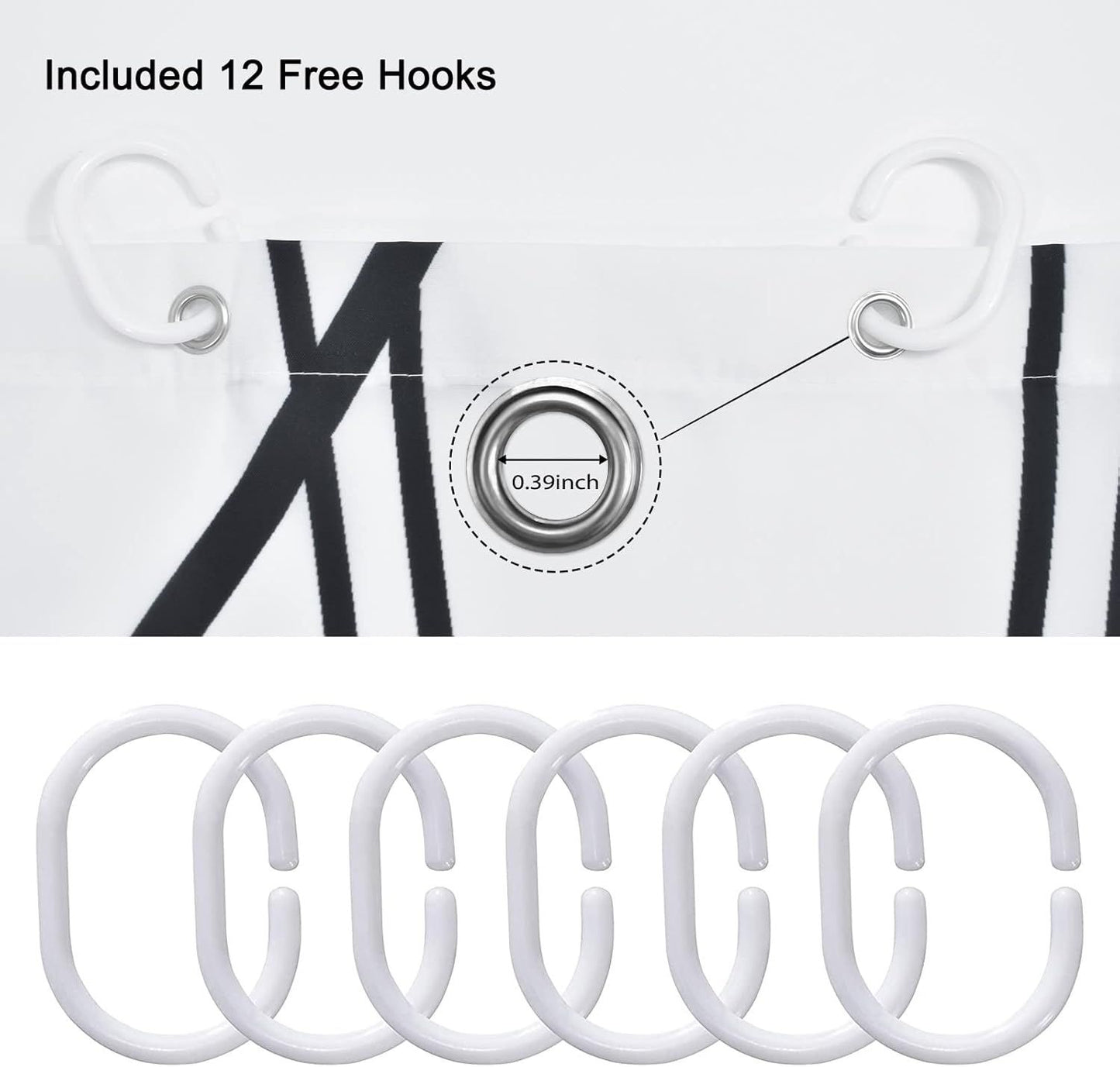 Modern Abstract Wavy Line Shower Curtain Set, Waterproof Fabric with Weighted Bottom & 12 Hooks, Hotel Style Bathroom Decor, Gradient Design for Contemporary Bathrooms (White)