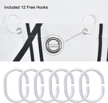 Modern Abstract Wavy Line Shower Curtain Set, Waterproof Fabric with Weighted Bottom & 12 Hooks, Hotel Style Bathroom Decor, Gradient Design for Contemporary Bathrooms (White)