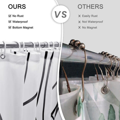 Modern Abstract Wavy Line Shower Curtain Set, Waterproof Fabric with Weighted Bottom & 12 Hooks, Hotel Style Bathroom Decor, Gradient Design for Contemporary Bathrooms (White)