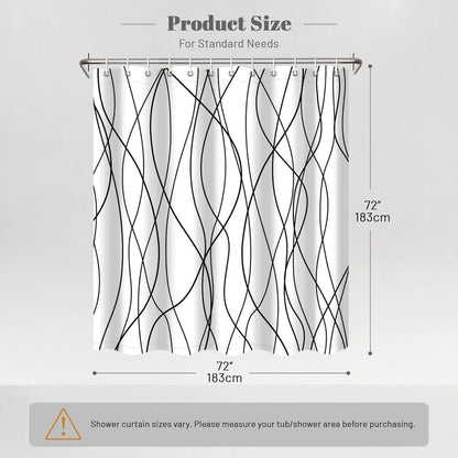 Modern Abstract Wavy Line Shower Curtain Set, Waterproof Fabric with Weighted Bottom & 12 Hooks, Hotel Style Bathroom Decor, Gradient Design for Contemporary Bathrooms (White)
