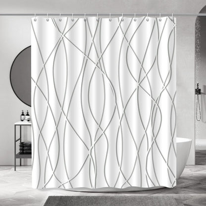 Modern Abstract Wavy Line Shower Curtain Set, Waterproof Fabric with Weighted Bottom & 12 Hooks, Hotel Style Bathroom Decor, Gradient Design for Contemporary Bathrooms (Grey)
