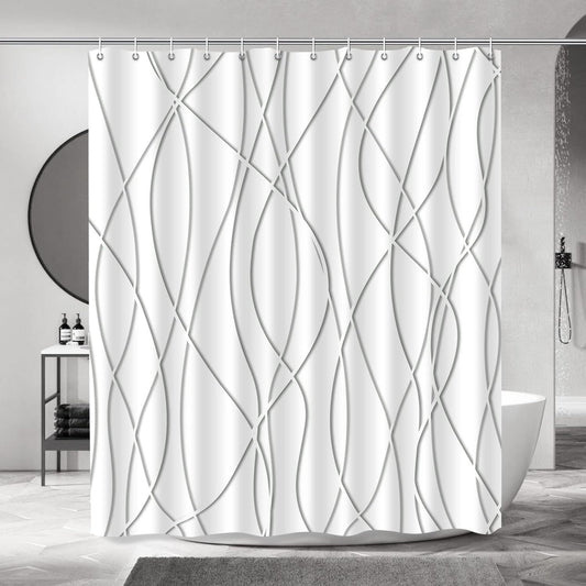 Modern Abstract Wavy Line Shower Curtain Set, Waterproof Fabric with Weighted Bottom & 12 Hooks, Hotel Style Bathroom Decor, Gradient Design for Contemporary Bathrooms (Grey)