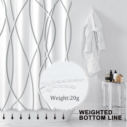 Modern Abstract Wavy Line Shower Curtain Set, Waterproof Fabric with Weighted Bottom & 12 Hooks, Hotel Style Bathroom Decor, Gradient Design for Contemporary Bathrooms (Grey)