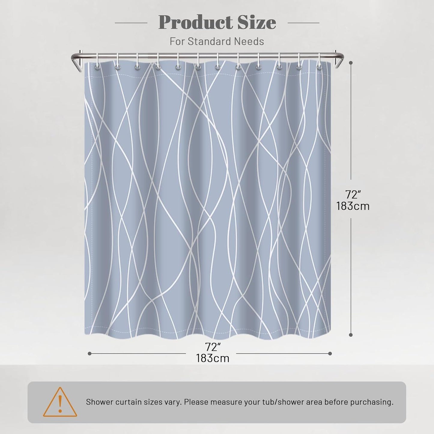 Modern Abstract Wavy Line Shower Curtain Set, Waterproof Fabric with Weighted Bottom & 12 Hooks, Hotel Style Bathroom Decor, Gradient Design for Contemporary Bathrooms (Blue)