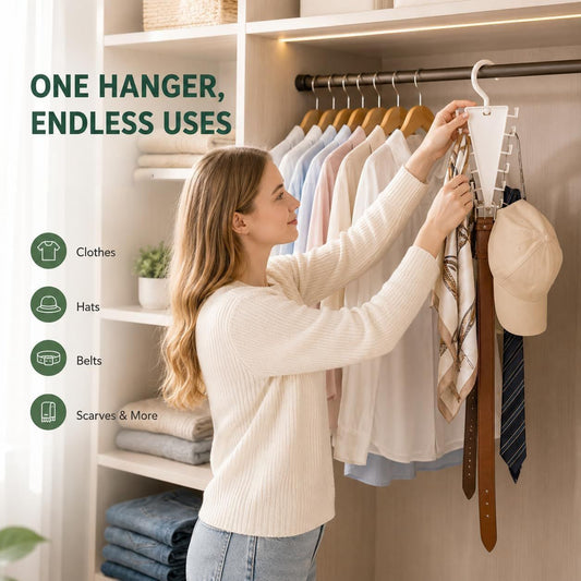 2-Pack V-Shaped 360° Rotating Closet Organizer with 12 Hooks for Hats, Bags & Scarves, Space-Saving Wardrobe Hanger (White)