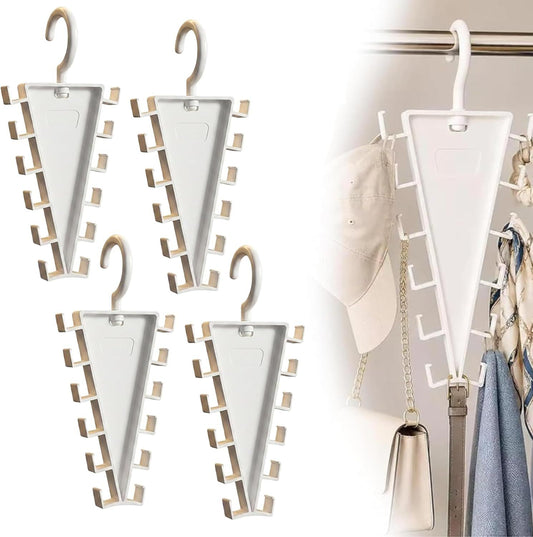4-Pack V-Shaped 360° Rotating Closet Organizer with 12 Hooks for Hats, Bags & Scarves, Space-Saving Wardrobe Hanger (White)