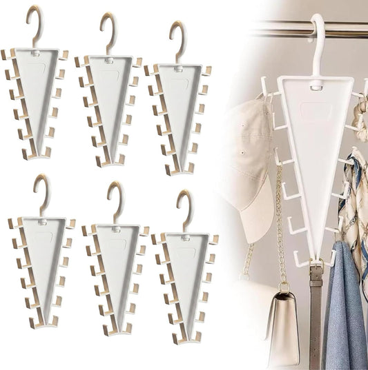 6-Pack V-Shaped 360° Rotating Closet Organizer with 12 Hooks for Hats, Bags & Scarves, Space-Saving Wardrobe Hanger (White)