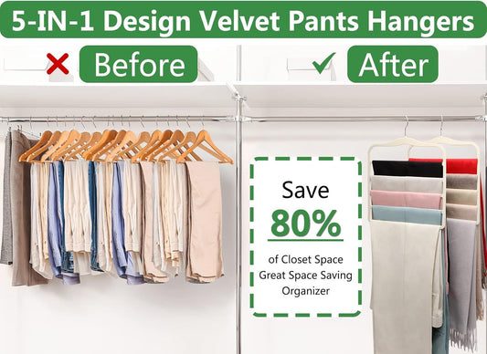 3-Pack Black 5-Tier Velvet Pants Hangers—Swivel Hook, Multi-Use for Pants, Scarves, Towels & Ties—Space-Efficient Closet Organizer for Apartments, Dorms, Small Spaces (White)