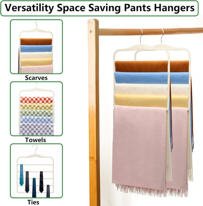3-Pack Black 5-Tier Velvet Pants Hangers—Swivel Hook, Multi-Use for Pants, Scarves, Towels & Ties—Space-Efficient Closet Organizer for Apartments, Dorms, Small Spaces (White)