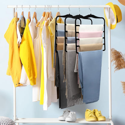 3-Pack Black 5-Tier Velvet Pants Hangers—Swivel Hook, Multi-Use for Pants, Scarves, Towels & Ties—Space-Efficient Closet Organizer for Apartments, Dorms, Small Spaces (Black)