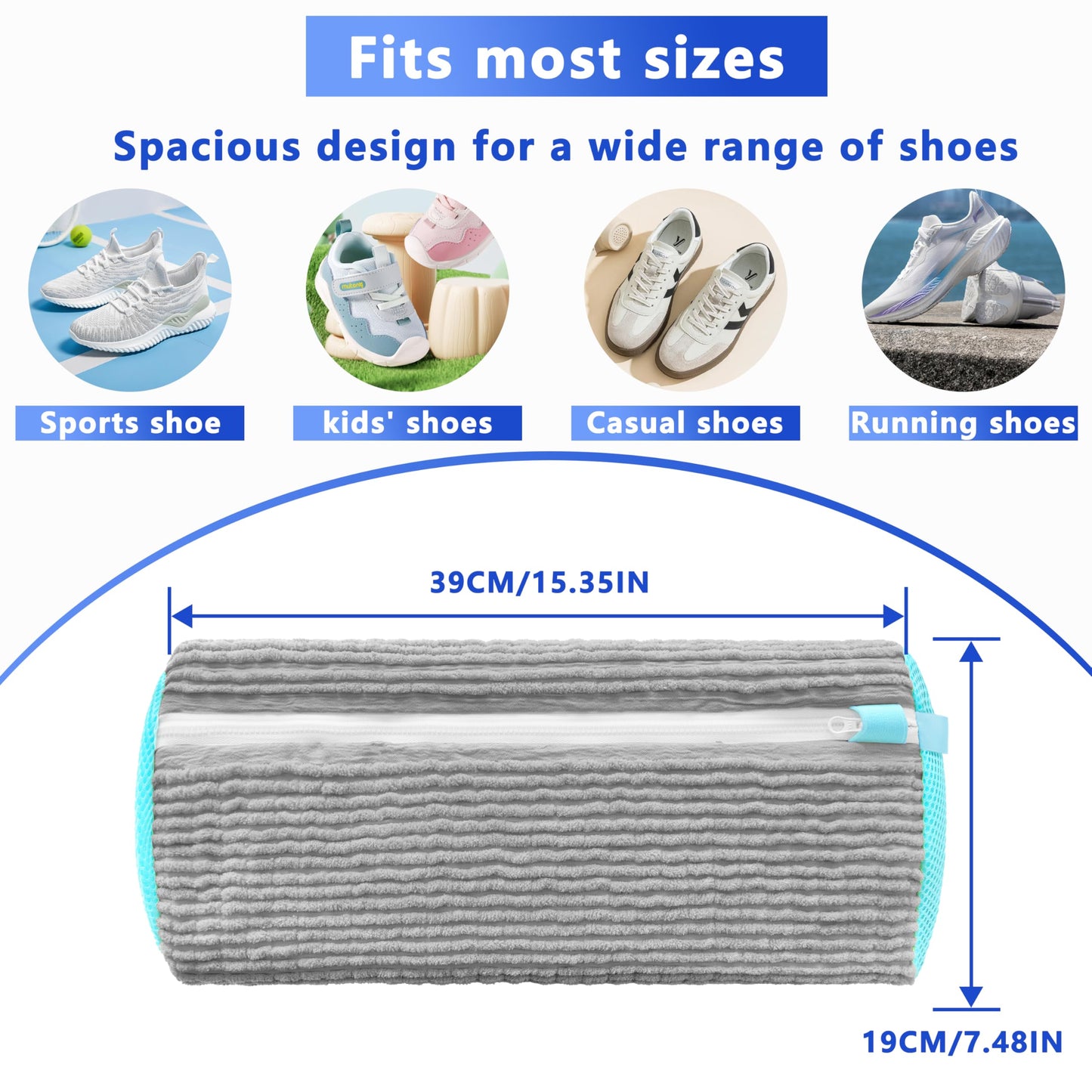 2-Pack Reusable Shoe Washing Machine Bag – White Protective Laundry Bag for All Shoes, Anti-Deformation & Deep Clean with Zipper Lock (Grey)