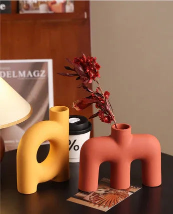 Tubular Letter Vase Set（3-Piece ） – Modern Ceramic Decor for Living Room, Dining Table & TV Stand | Other Luxury Styles Available in Store - Mekamart Australia