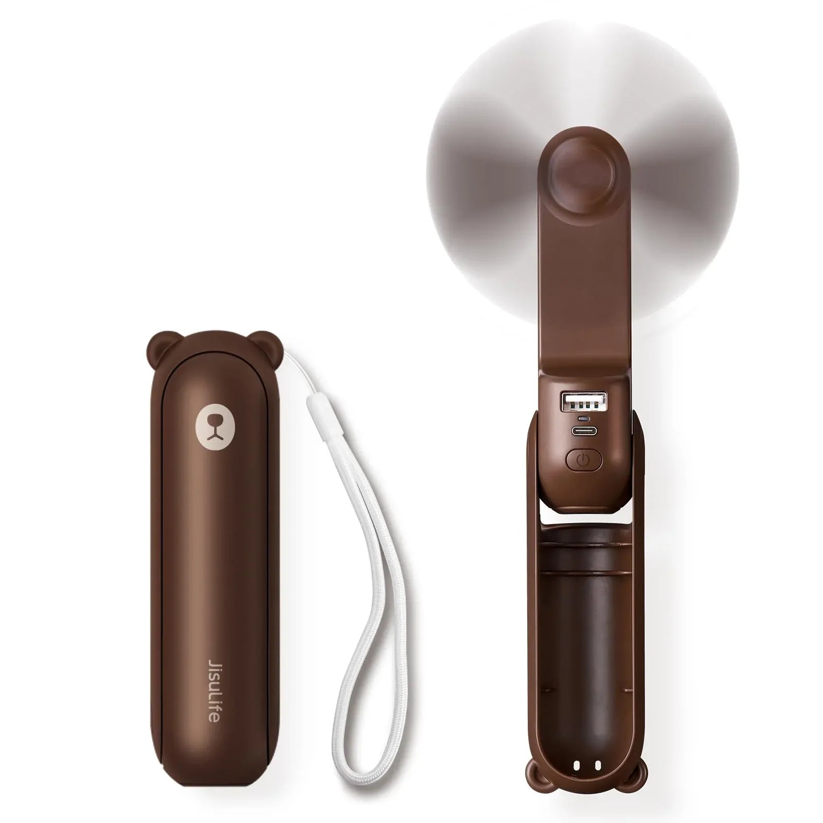 Handheld Mini Fan (Brown), 3-in-1 USB Rechargeable Portable Fan with Power Bank & Flashlight, Pocket Design for Travel & Summer - Mekamart Australia