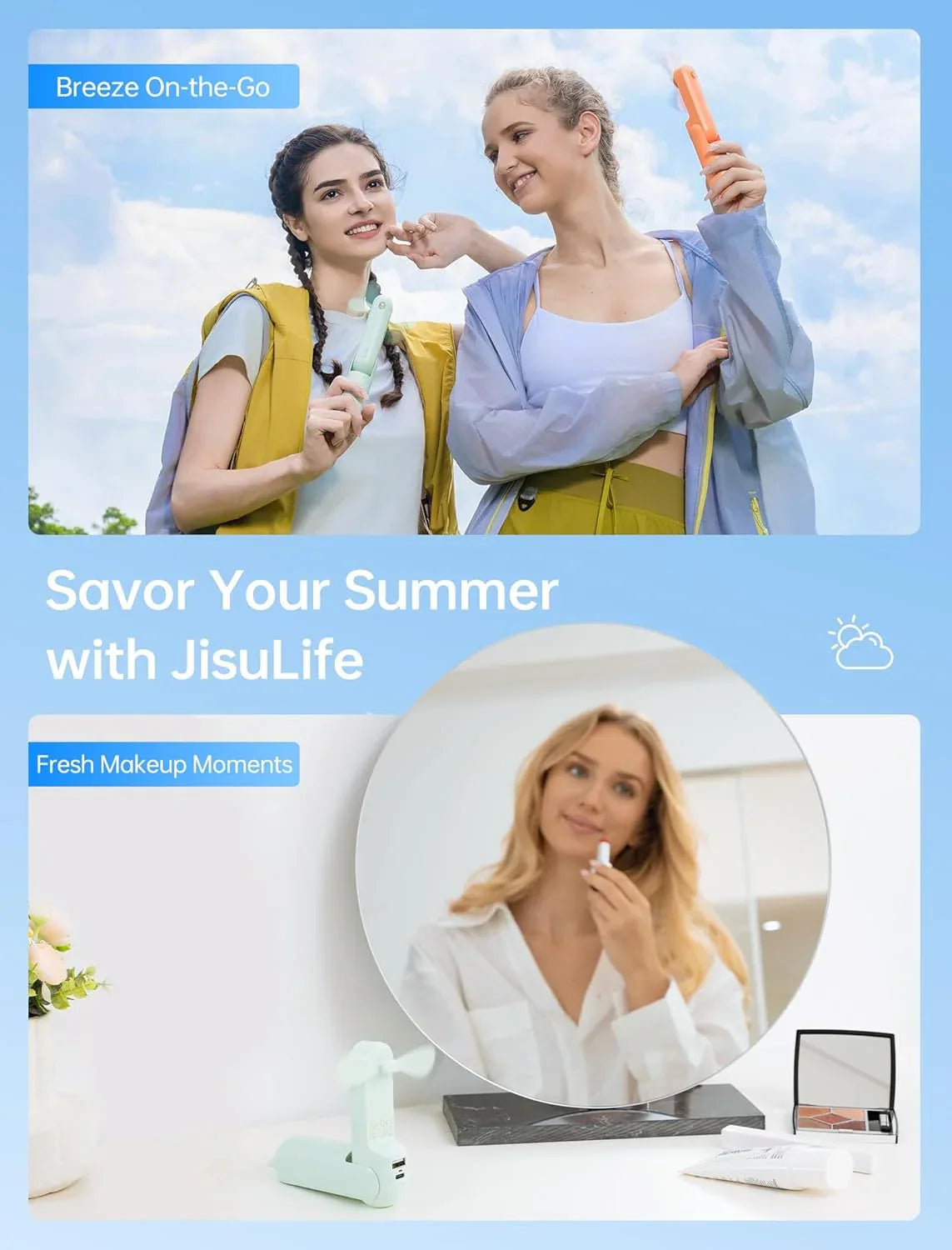 Handheld Mini Fan (Green), 3-in-1 USB Rechargeable Portable Fan with Power Bank & Flashlight, Pocket Design for Travel & Summer - Mekamart Australia