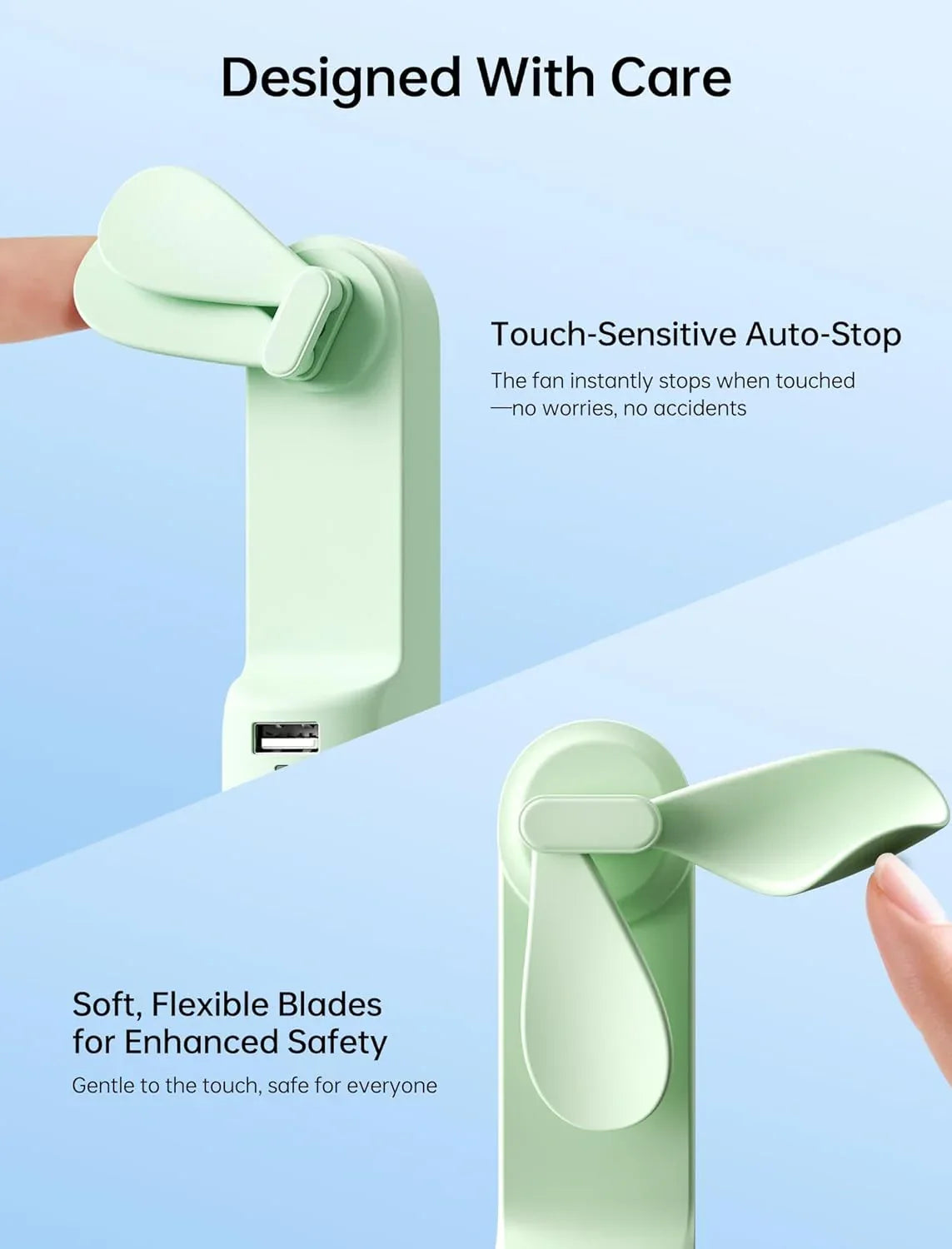 Handheld Mini Fan (Green), 3-in-1 USB Rechargeable Portable Fan with Power Bank & Flashlight, Pocket Design for Travel & Summer - Mekamart Australia