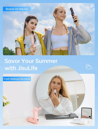 Handheld Mini Fan (Pink), 3-in-1 USB Rechargeable Portable Fan with Power Bank & Flashlight, Pocket Design for Travel & Summer - Mekamart Australia