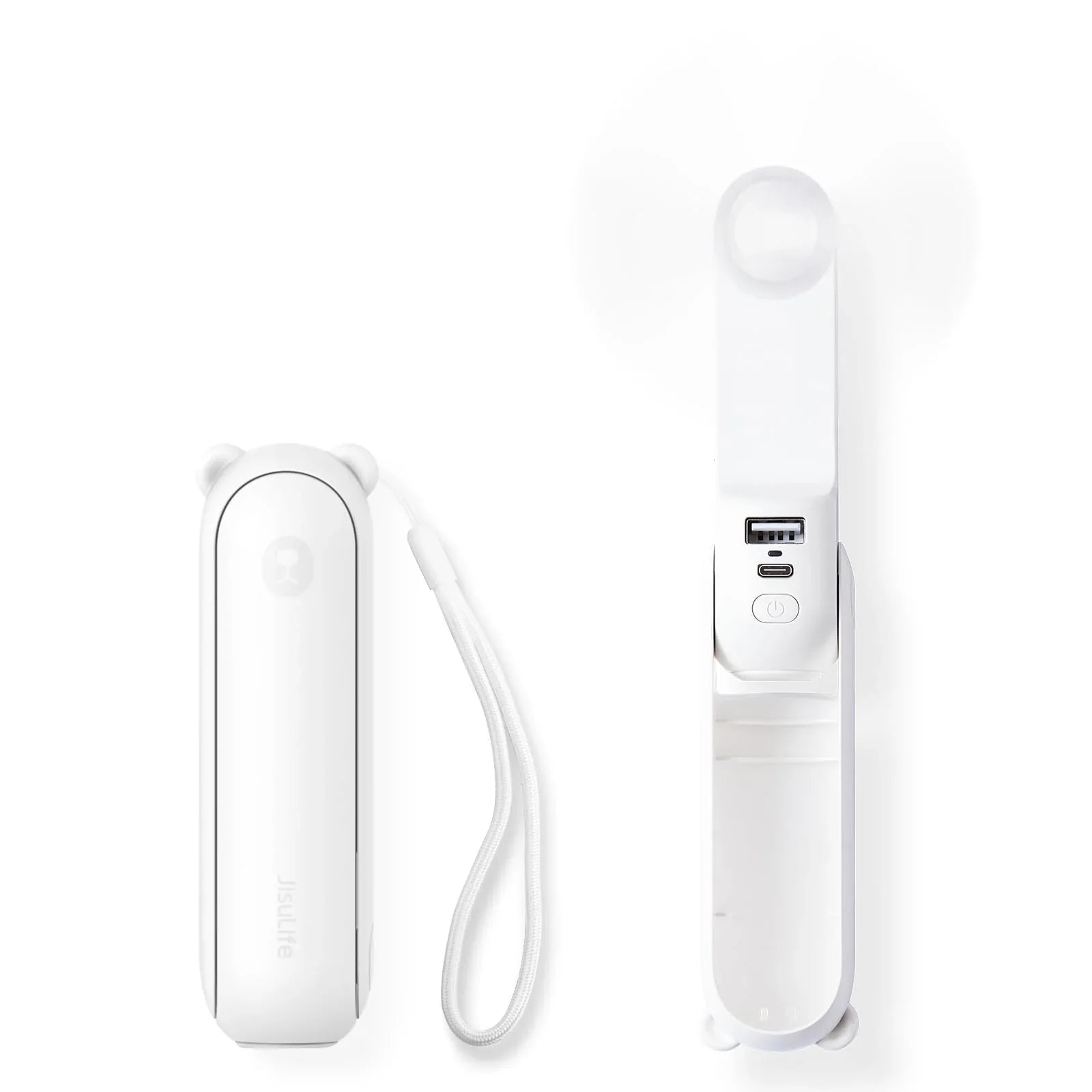 Handheld Mini Fan (White), 3-in-1 USB Rechargeable Portable Fan with Power Bank & Flashlight, Pocket Design for Travel & Summer - Mekamart Australia