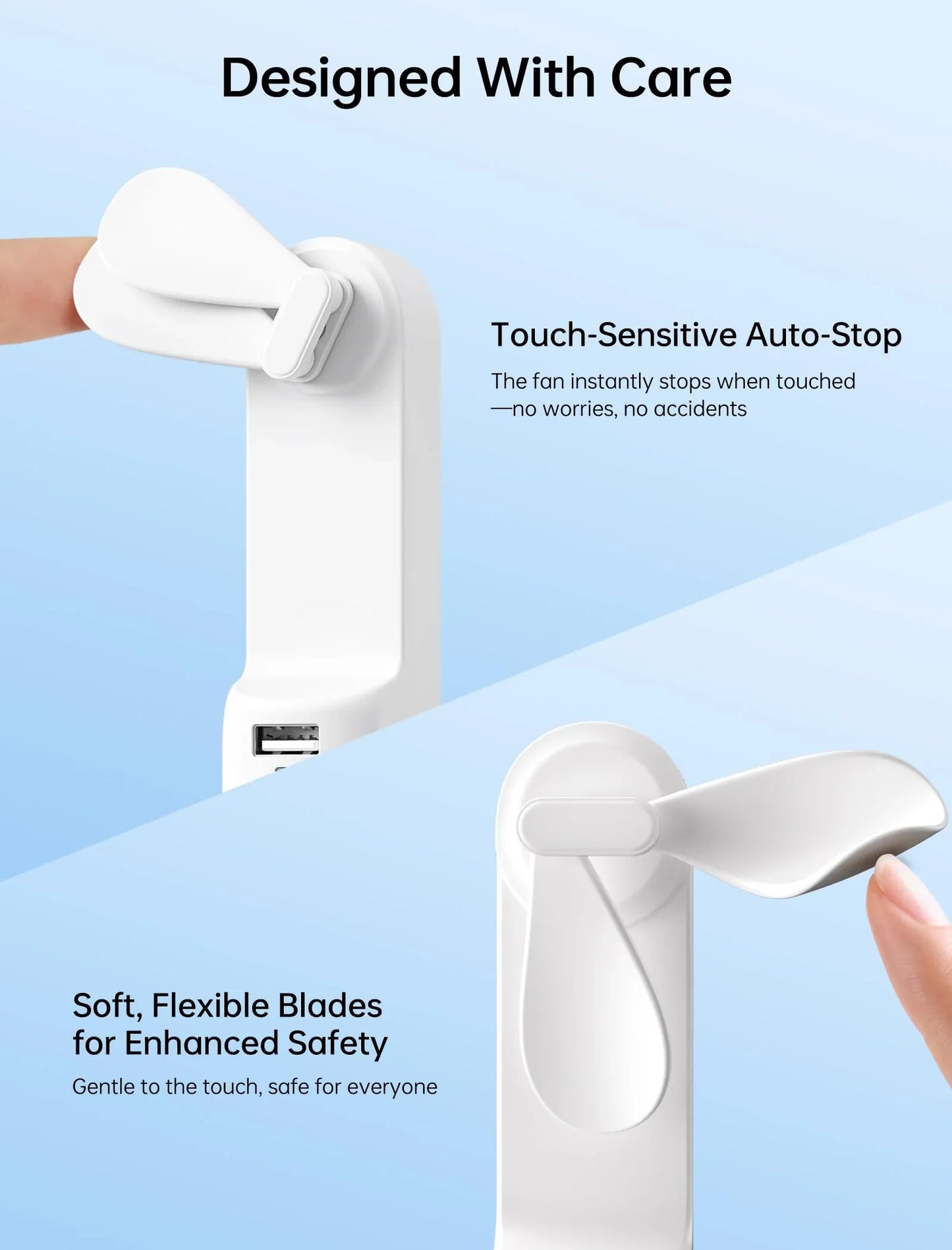 Handheld Mini Fan (White), 3-in-1 USB Rechargeable Portable Fan with Power Bank & Flashlight, Pocket Design for Travel & Summer - Mekamart Australia