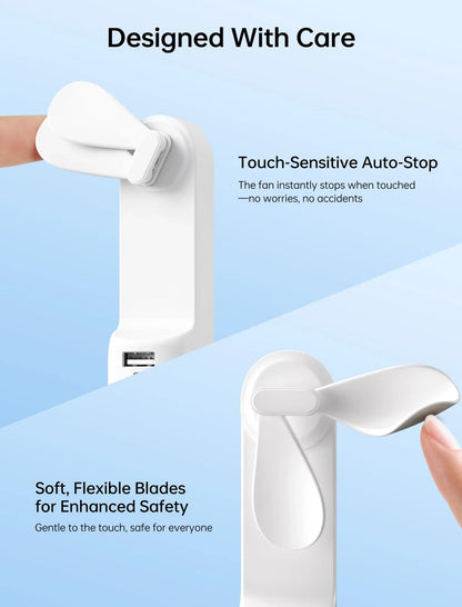 Handheld Mini Fan (White), 3-in-1 USB Rechargeable Portable Fan with Power Bank & Flashlight, Pocket Design for Travel & Summer - Mekamart Australia