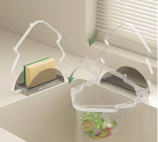 Kitchen Sink Filter Rack with 100 12cm*15cm Mesh Bags, Foldable Food Waste Strainer, Multi-functional Drain Basket（white） - Mekamart Australia