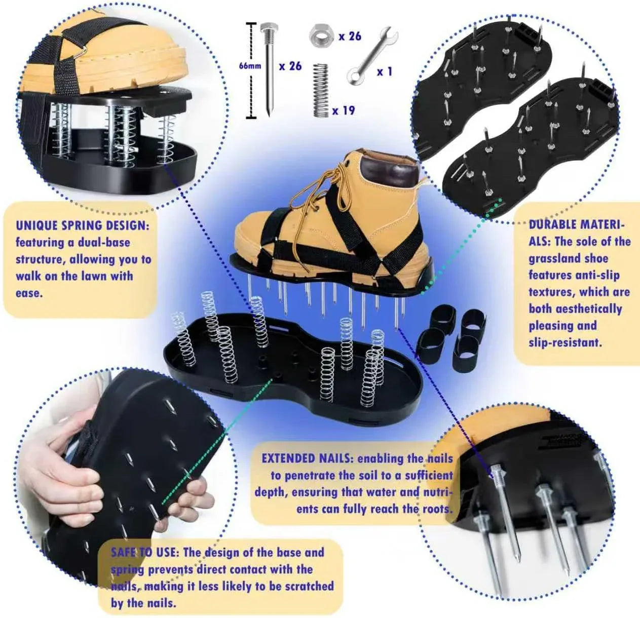 Lawn Aerator Shoes with Spring Base & Spikes: Adjustable Strap, Double-Layer Design for Healthy Lawns in Australian Gardens - Mekamart Australia