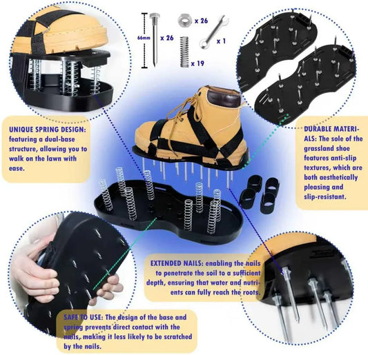 Lawn Aerator Shoes with Spring Base & Spikes: Adjustable Strap, Double-Layer Design for Healthy Lawns in Australian Gardens - Mekamart Australia